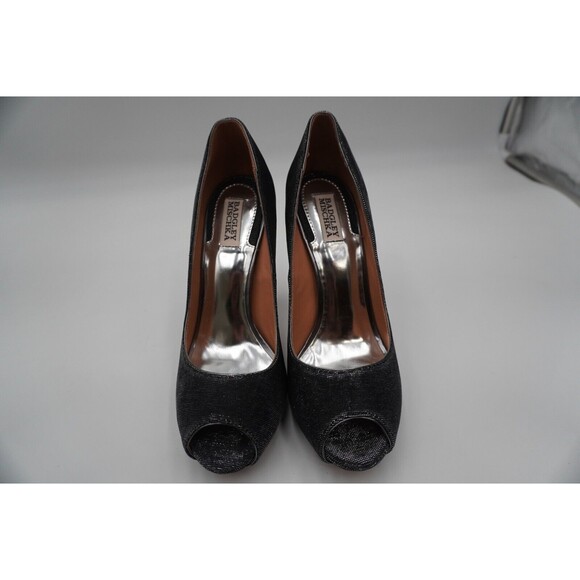 Badgley Mischka  Humbie IV Peep-Toe Shimmering Grey/Plum Color Leather Sole 10M - Picture 5 of 11